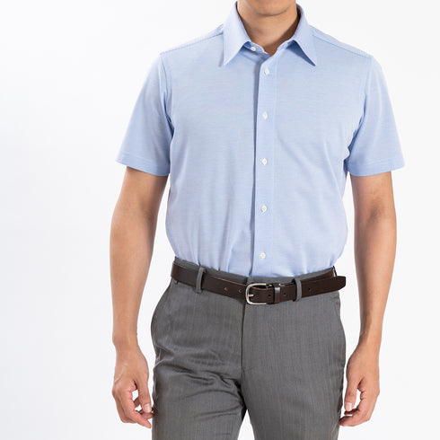 【日本製】 ワイシャツ メンズ ビジネス 半袖 形態安定 ノンアイロン 綿100% ピケストライプ イージーフォーマルシャツ ブルー(SHKN25-101-bl)